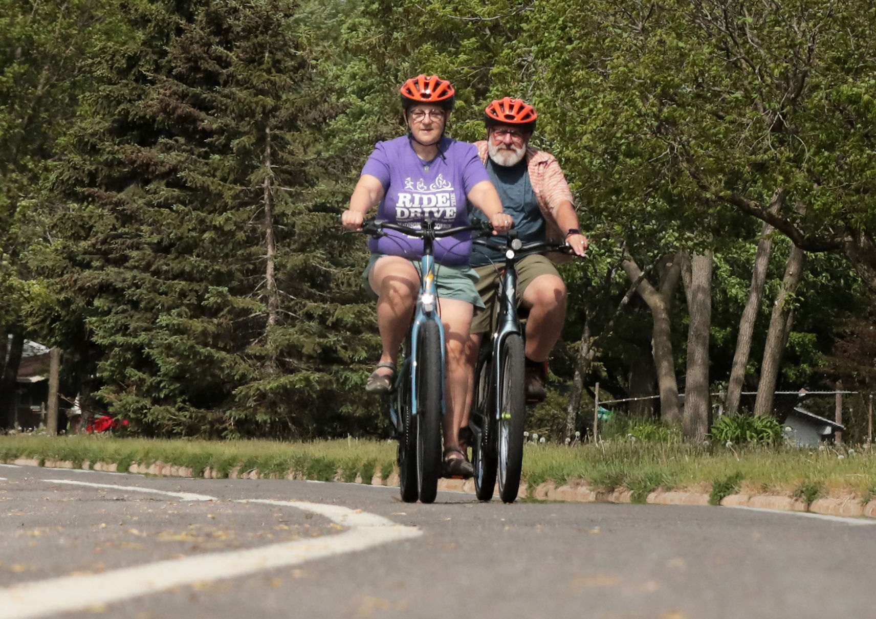 Wendy Murkve and Jeff Murkve on the road with bikes
